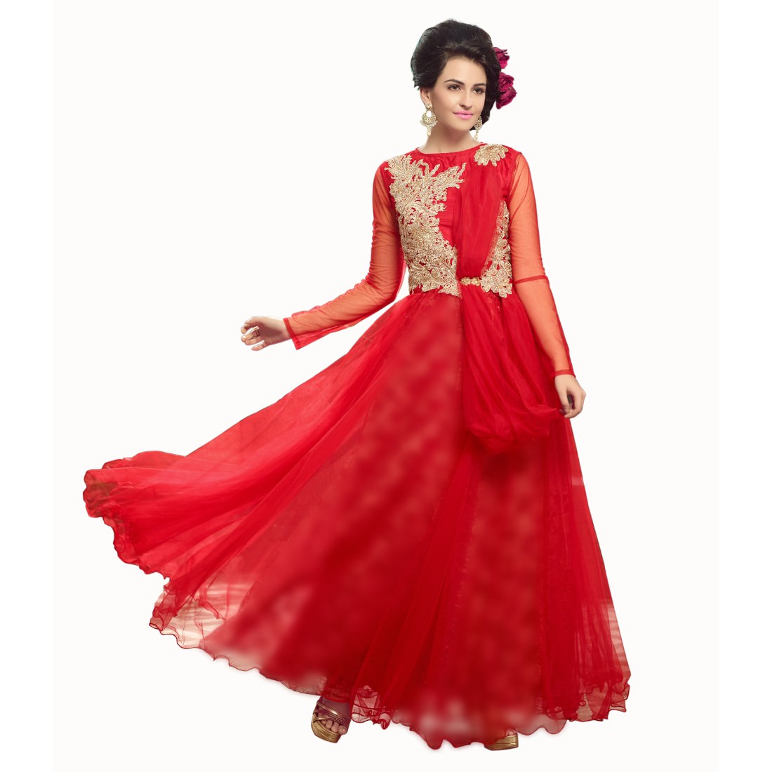 Net Fabric Red Color Long Gown – StarXstore