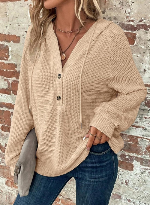 Waffle Hooded Sweater Sweatshirt Fashion Casual Long-sleeved
