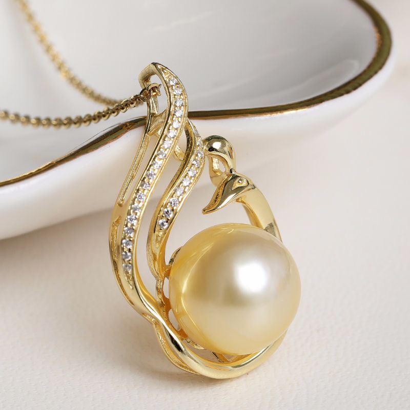 11-12mm 925 Silver Saltwater Gold Pearl Pendant