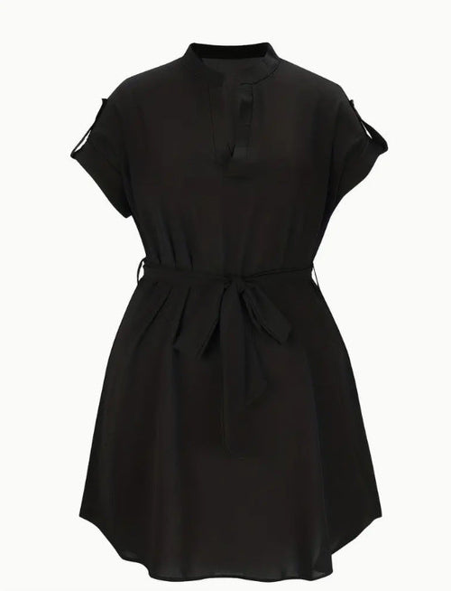 V-neck Short Sleeve Dress With Belt Summer Fashion Bowknot Dresses For