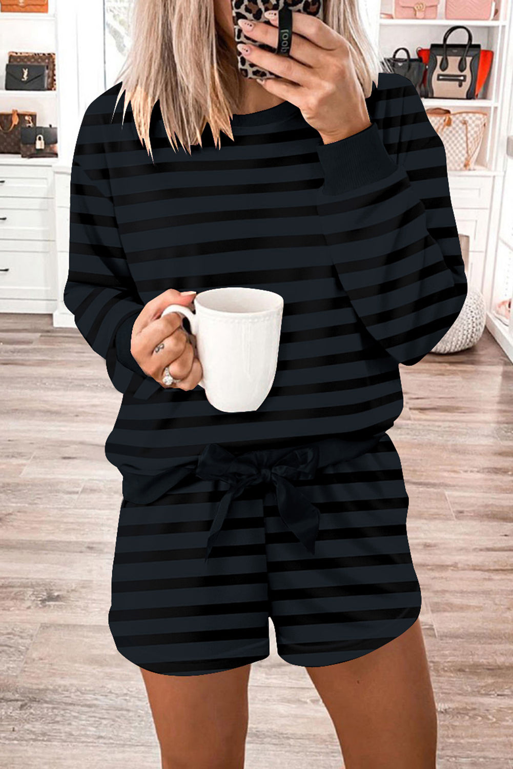 Stripe Long Sleeve Top & Shorts Set