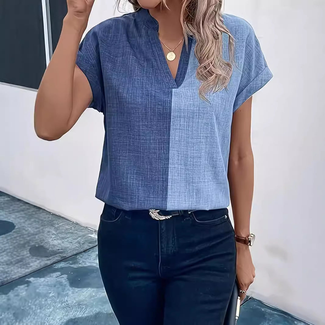 V-neck Short-sleeved T-shirt Slimming Dress Versatile Simple Top