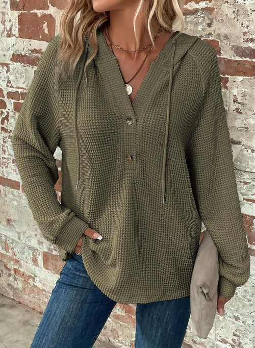 Waffle Hooded Sweater Sweatshirt Fashion Casual Long-sleeved