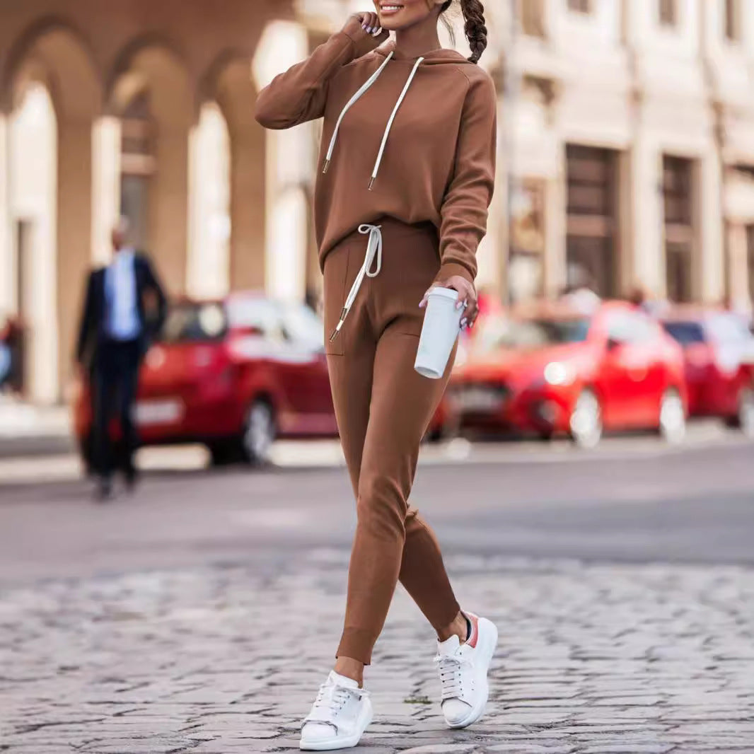 Hoodie With Drawstrings High Waist Trousers Casual Sweatshirt