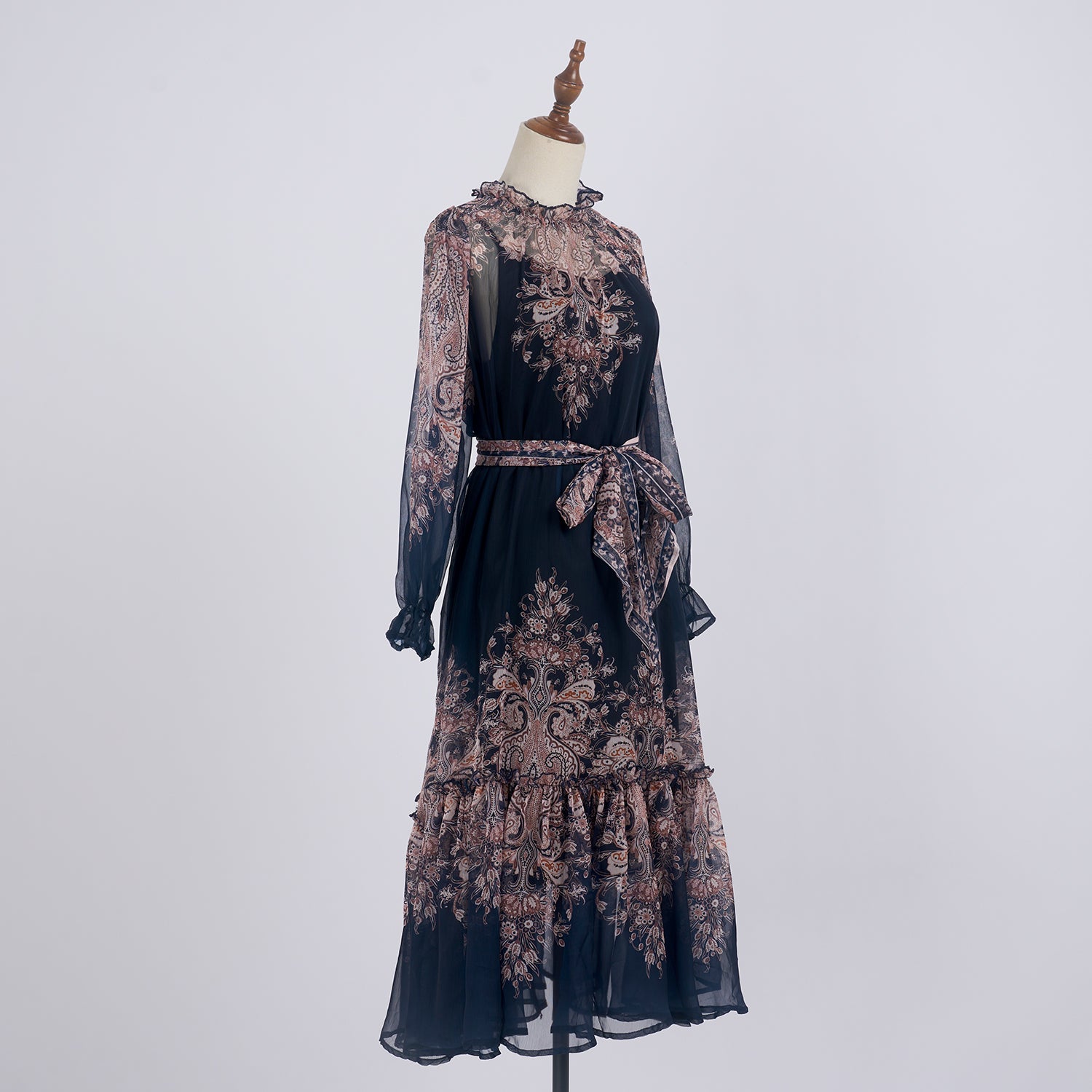 Light Luxury Elegant Retro Printed Long Sleeve Scarf Elegant Dress Two
