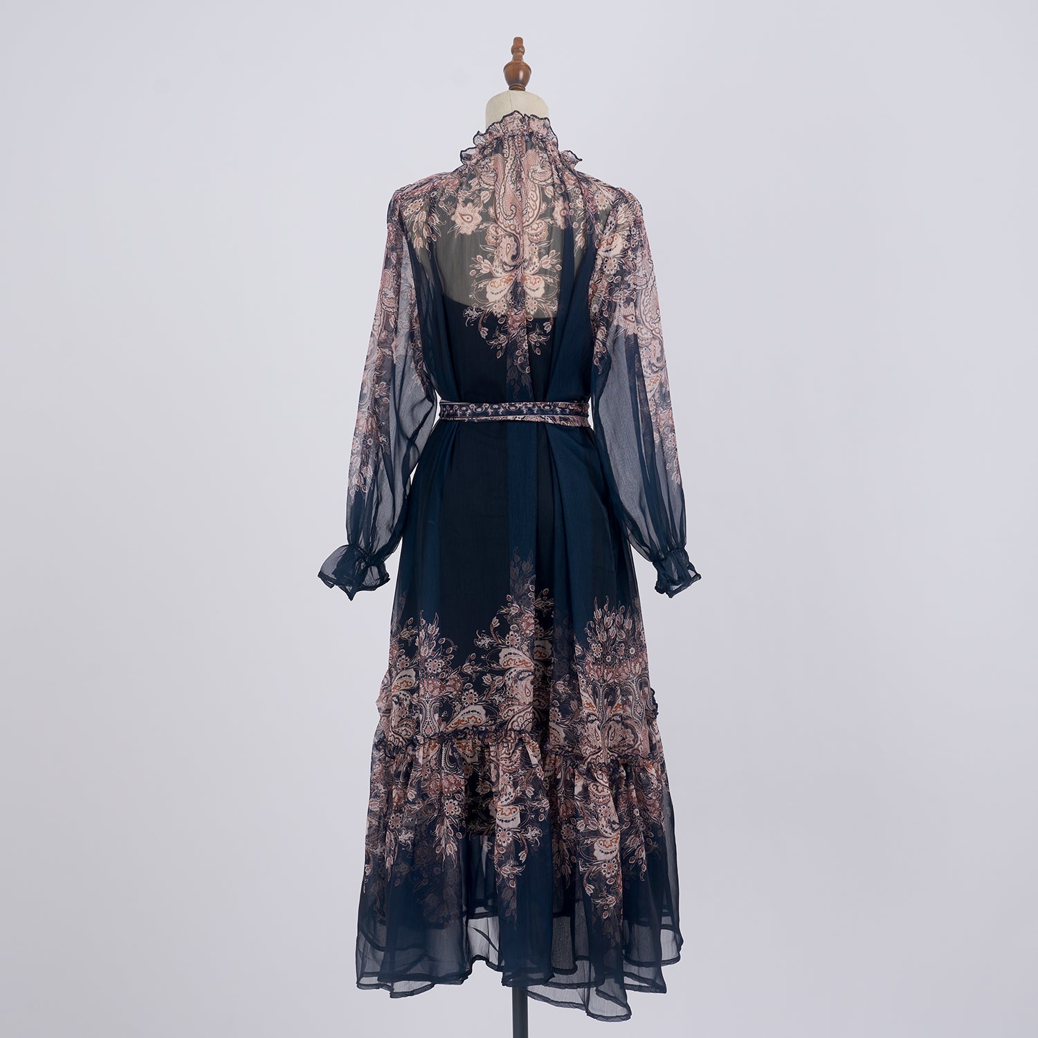 Light Luxury Elegant Retro Printed Long Sleeve Scarf Elegant Dress Two