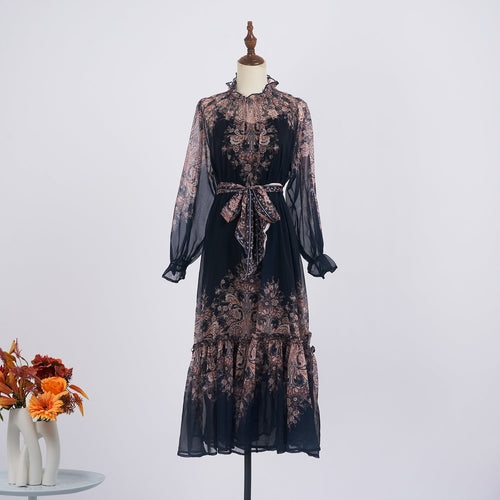 Light Luxury Elegant Retro Printed Long Sleeve Scarf Elegant Dress Two