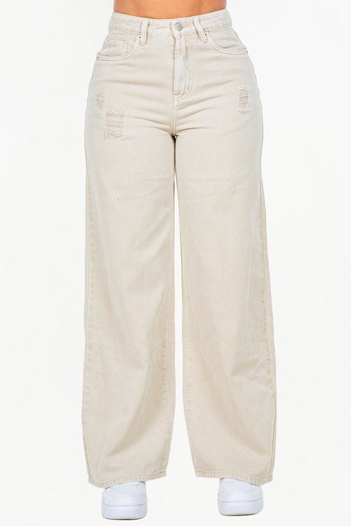 American Bazi High Waist Distressed Wide Leg Jeans
