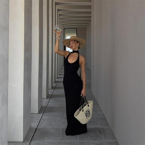 Women Clothing Summer Solid Color U Shaped Collar Sleeveless Halter