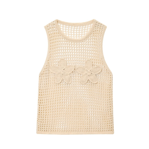 Women Clothing All Matching Pullover round Neck Sleeveless Hollow Out