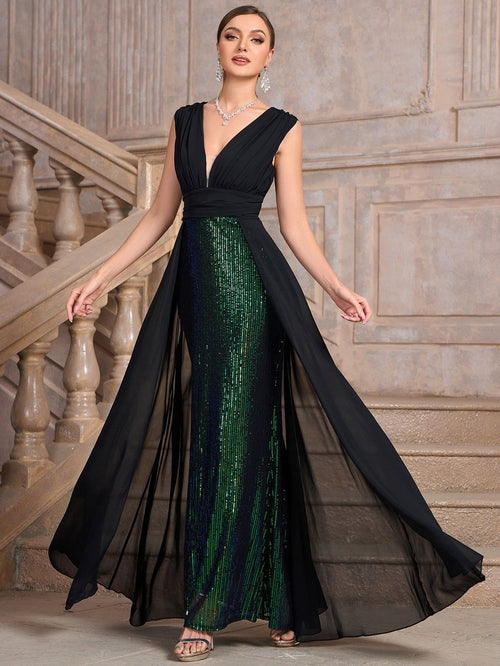 Sequin Dress Long Cocktail Slim Fit Evening Elegant Long Dress .Ships