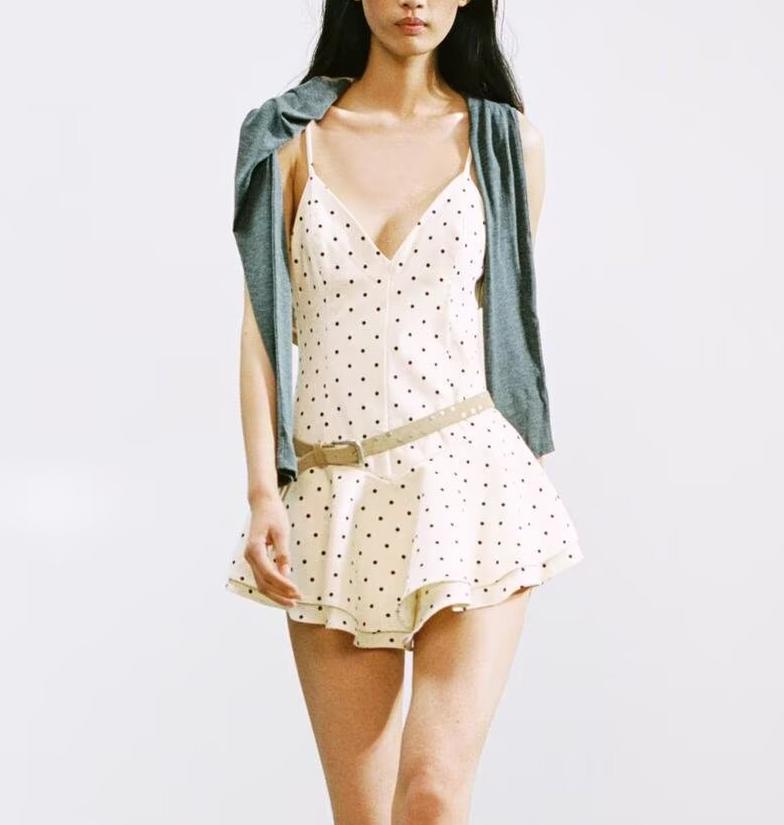 Spring Polka Dot Romper Dress .Ships from overseas. Estimated