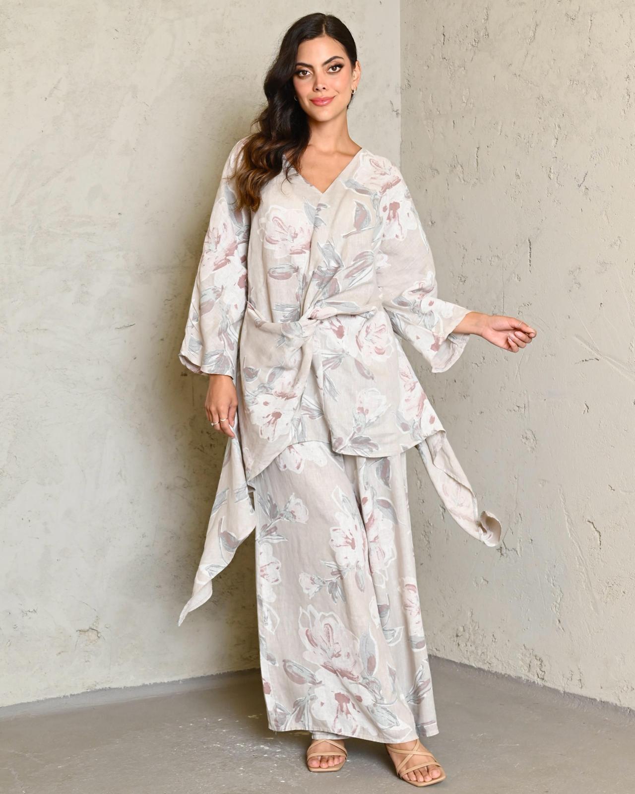 Beige Lily Italian Linen Top & Pant