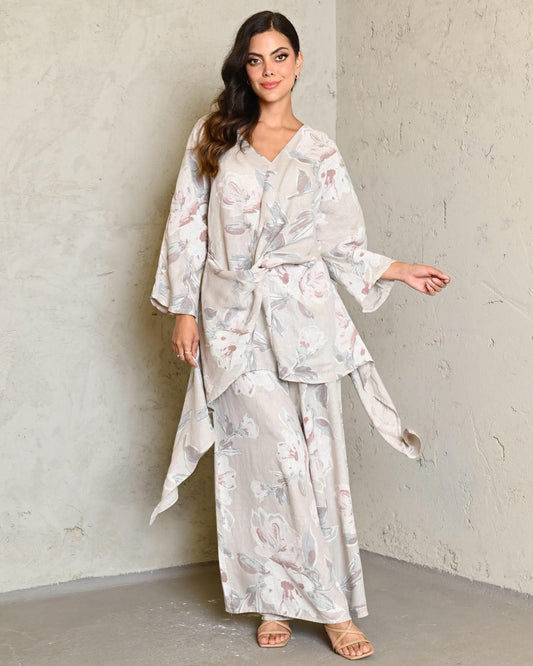 Beige Lily Italian Linen Top & Pant
