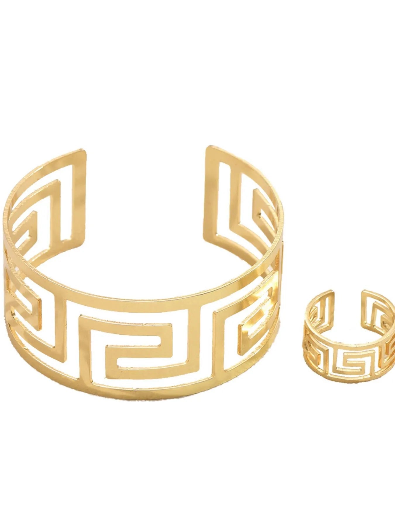 18K Gold-Plated Geometric Bracelet and Ring Jewelry Set
