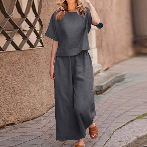 European And American Women's Linen Casual Loose Solid Color Suit