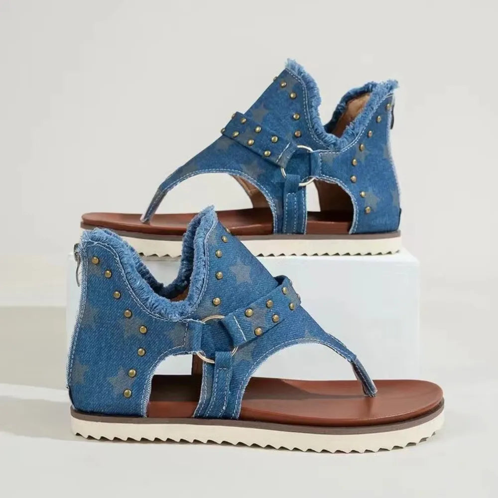Stylish Open Toe Studded Flat Sandals