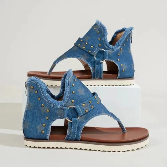 Stylish Open Toe Studded Flat Sandals