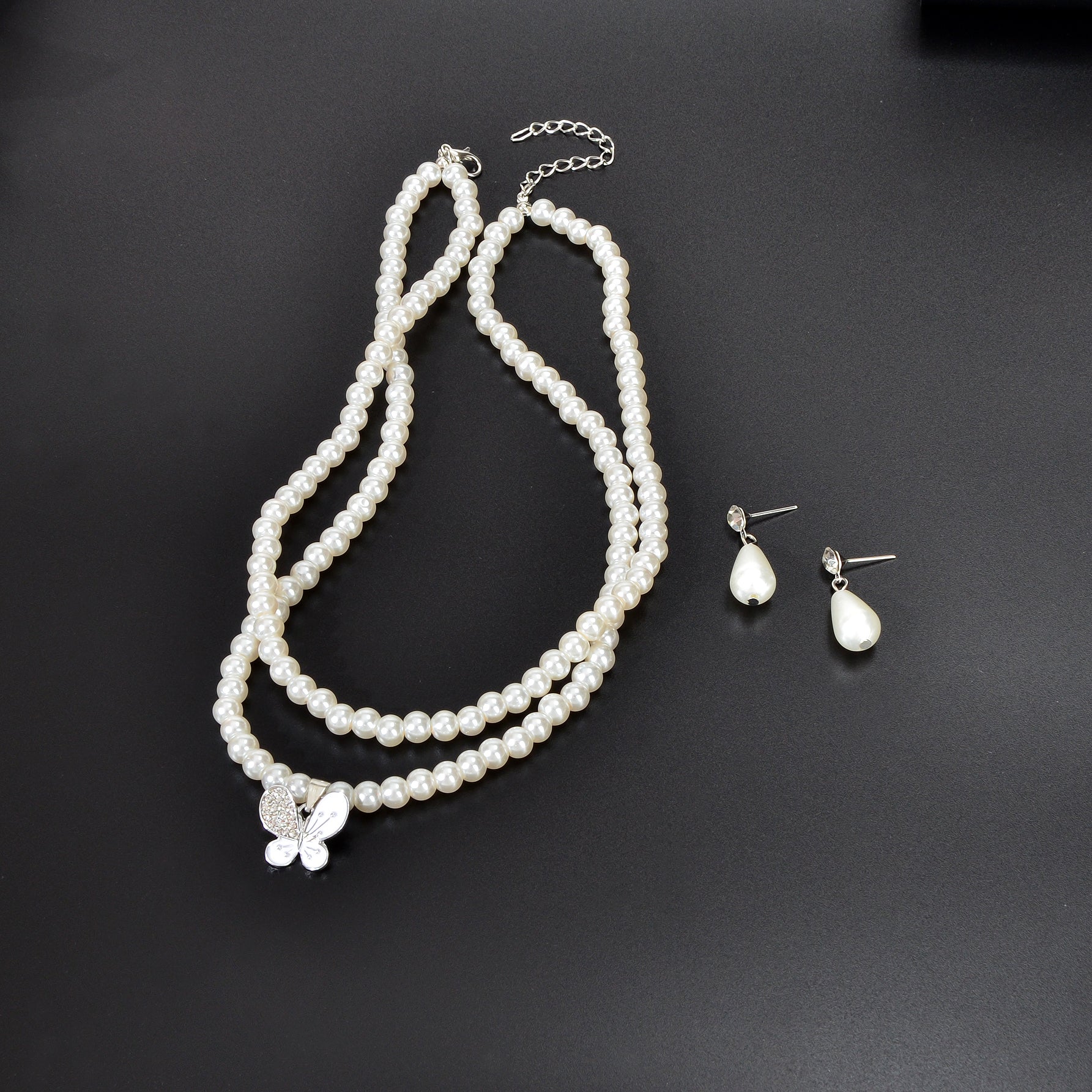 Imitation Pearl Double layered Necklace Water Drop Earrings Banquet