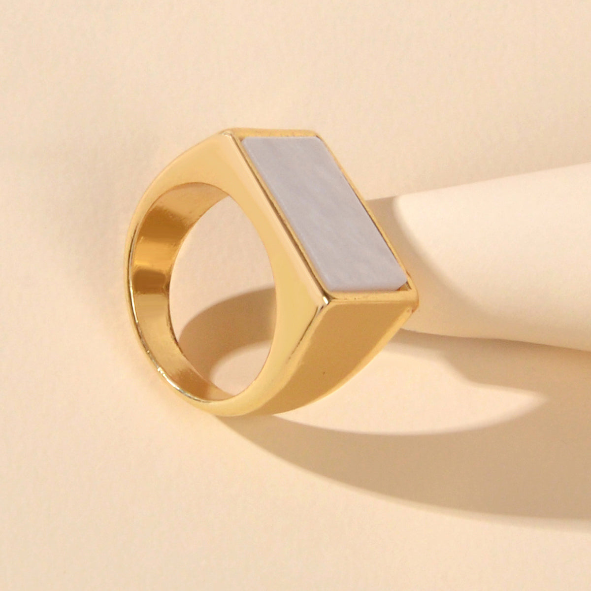 Textured Jewellery Square White Punk Gold Finger Ring Fashion Women