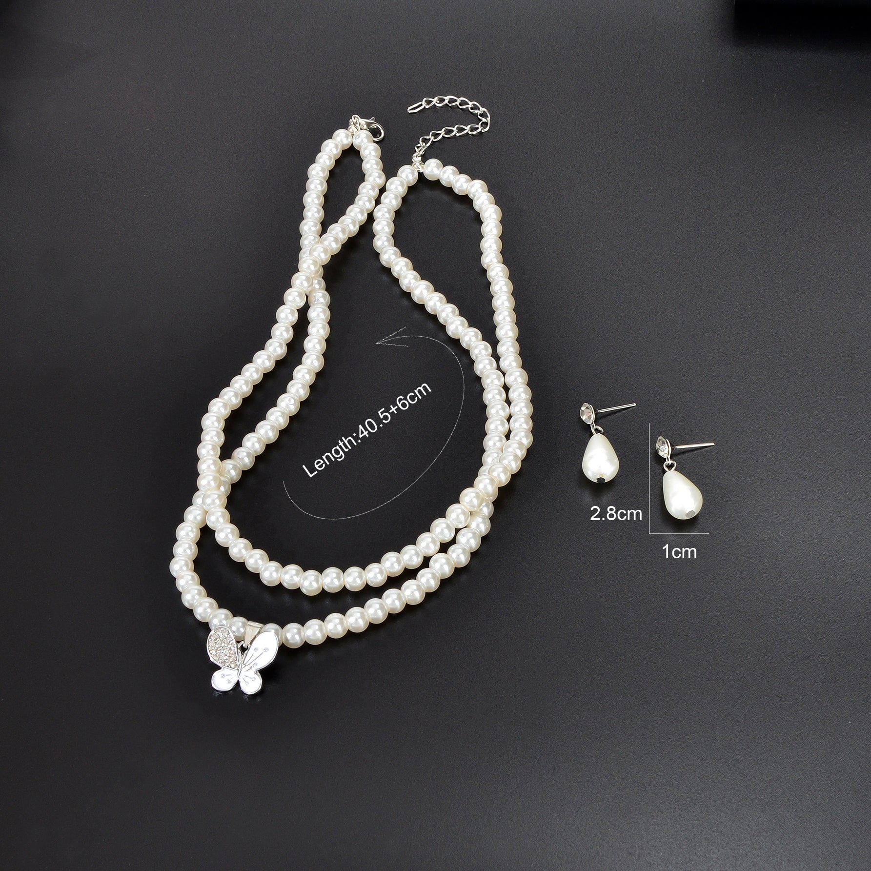 Imitation Pearl Double layered Necklace Water Drop Earrings Banquet