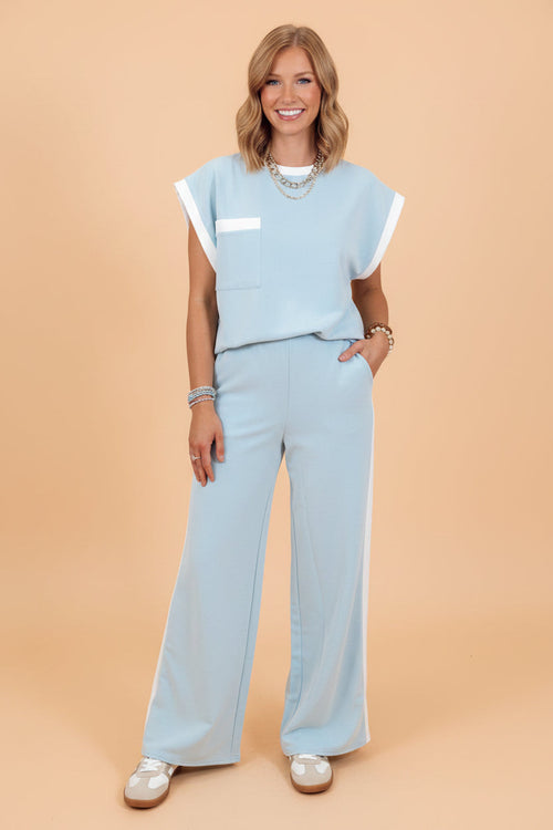 Contrast Trim Boxy Tank & Wide Leg Pants Set