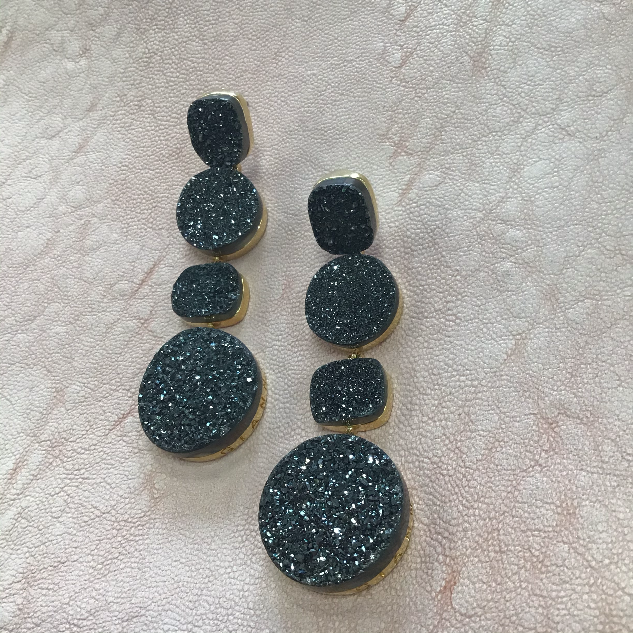 Dark Silver Druzy, Gold Plated, Earrings