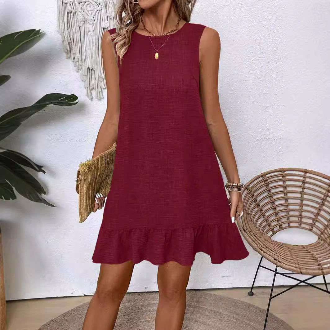Summer Ruffle Dress Fashion Loose Sleeveless Straight Beach Dresses