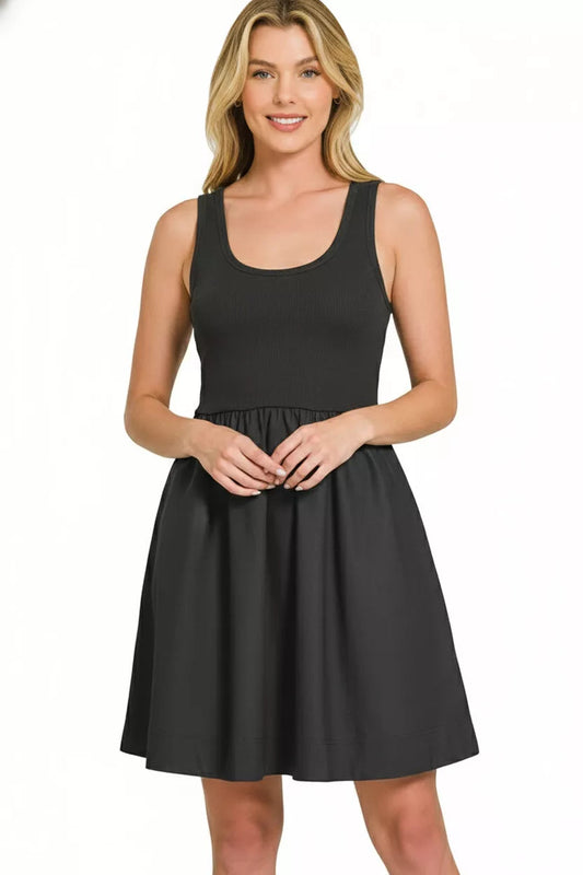 Zenana Combined Knit & Woven Midi Dress