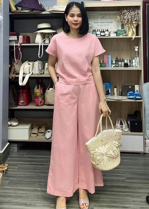 European And American Women's Linen Casual Loose Solid Color Suit