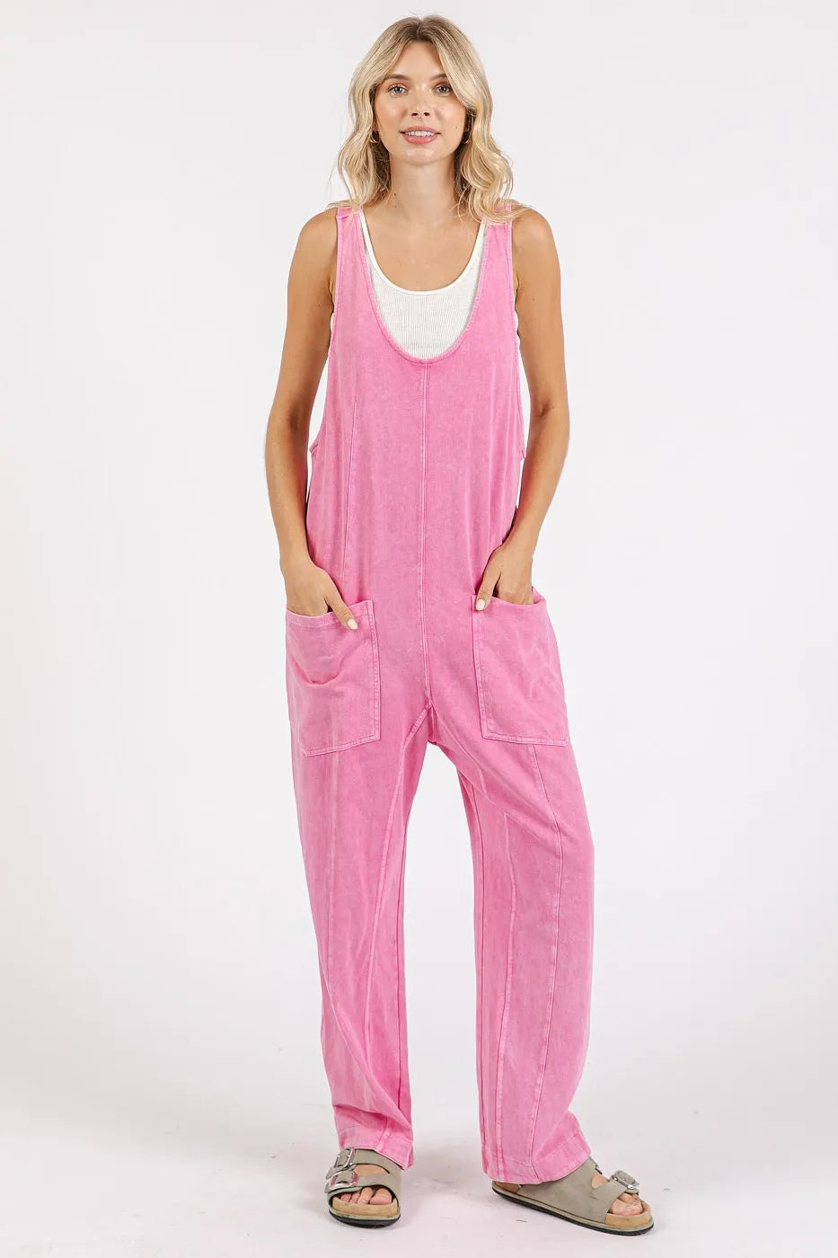 Mittoshop Mineral Wash Relaxed Fit Sleeveless Harem Jumpsuit