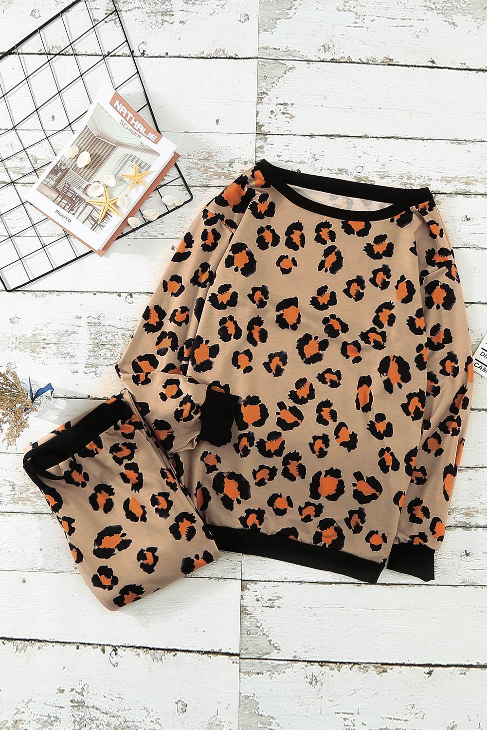 Leopard Print Long Sleeve Pants Loungewear Set