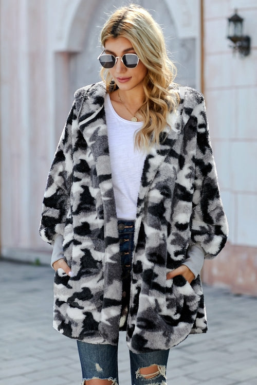 Multicolor Tie Dye Soft Fleece Hooded Open Front Coat