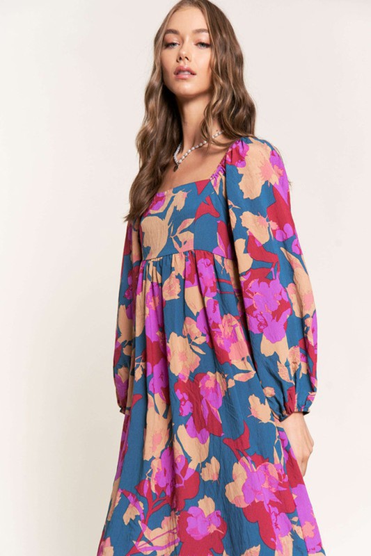 Women Floral Square Neck Ruffled High Waist Dress