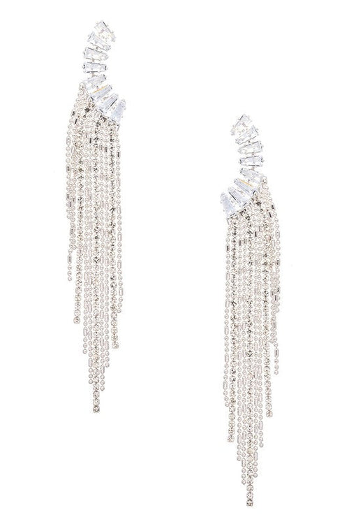 CZ Fringe Chain Drop Chandelier Earrings