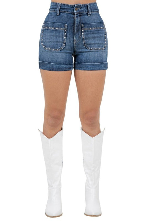 Willow Studded Denim Short in Dark Wash