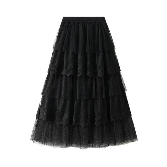 Layered lace midi skirt
