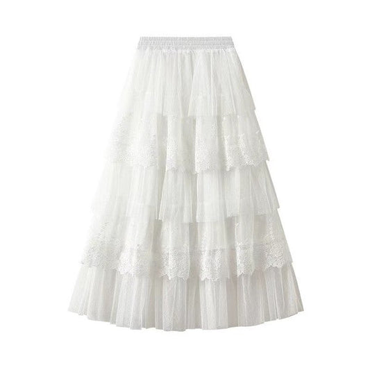 Layered lace midi skirt