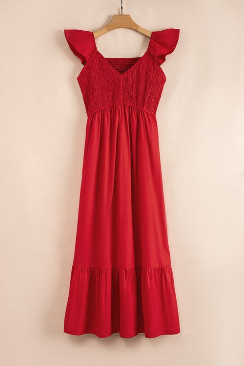 Cotton Flutter Smocked High Waist Ruffle Maxi