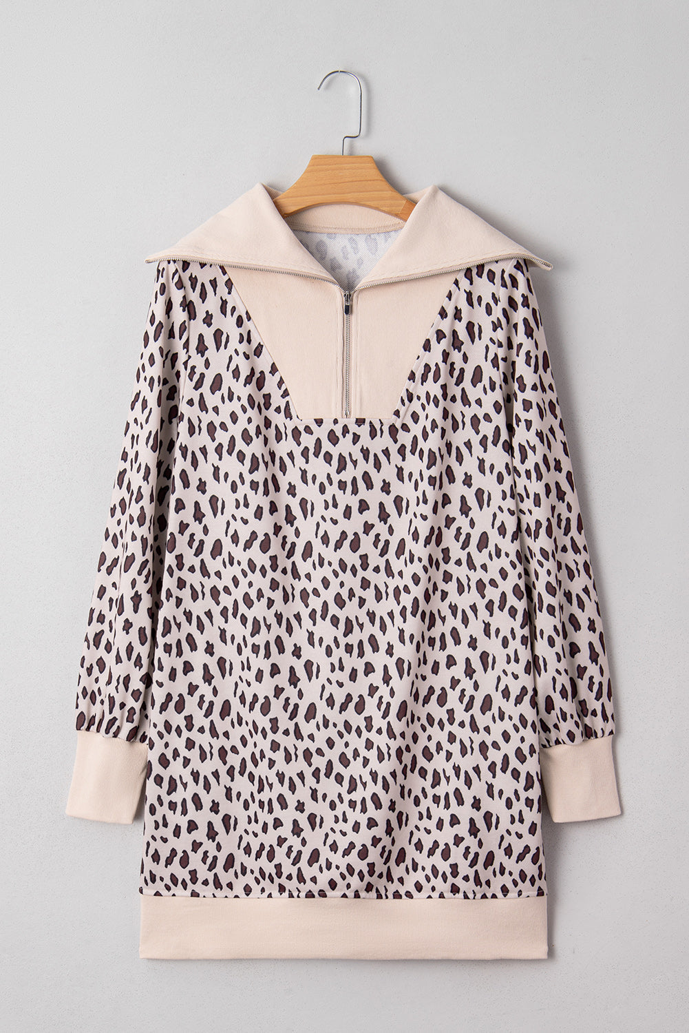 Leopard Patchwork Zip-Up Collar Mini Dress