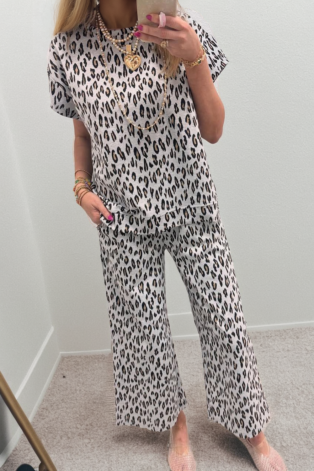 Leopard Short Sleeve Tee & Pants Set