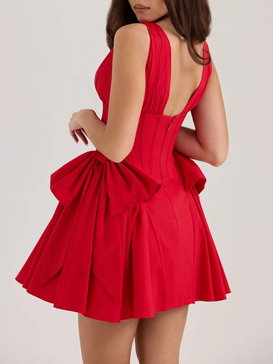 Bow V-Neck Sleeveless : Mini Dress