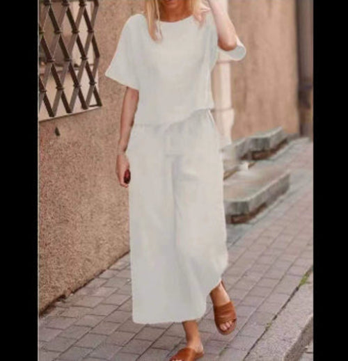 European And American Women's Linen Casual Loose Solid Color Suit