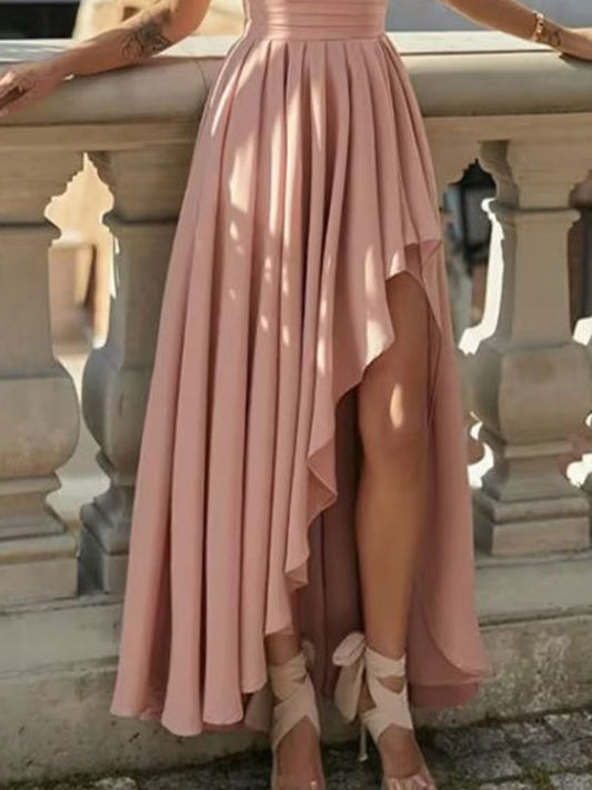 Full Size One - Shoulder Asymmetrical Hen Dress Plus Size
