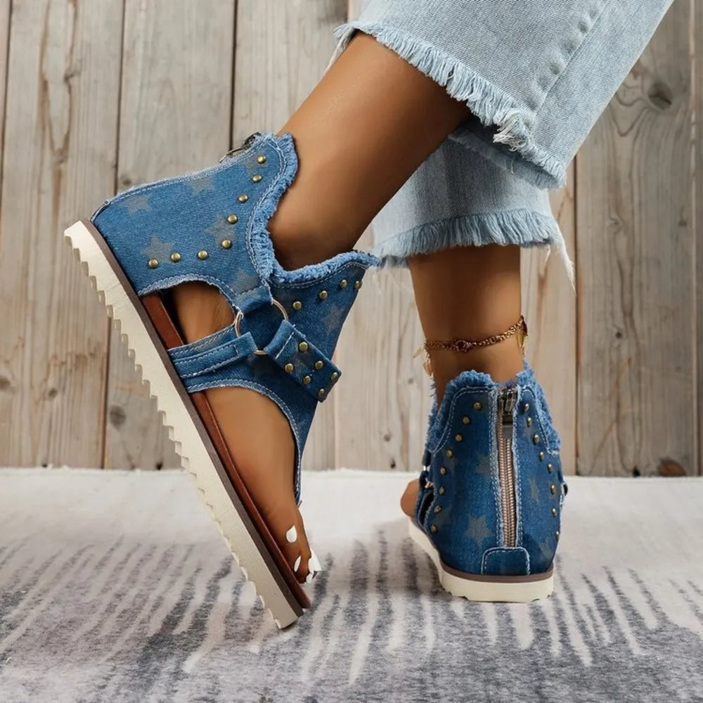 Stylish Open Toe Studded Flat Sandals