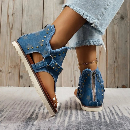 Stylish Open Toe Studded Flat Sandals