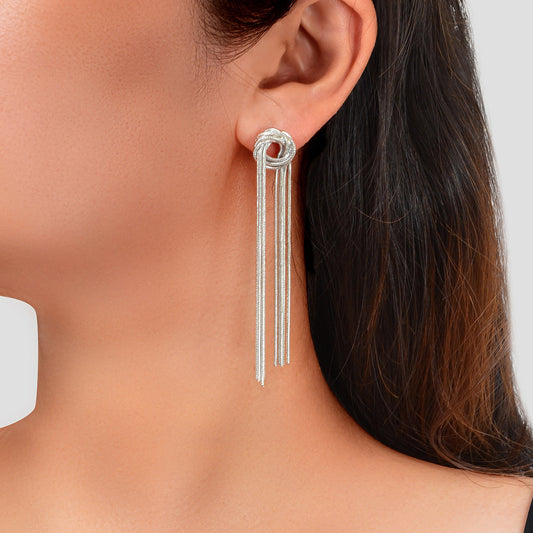 Fashion Silver Long Chain Tassel Pendant Earrings Women Party Dinner