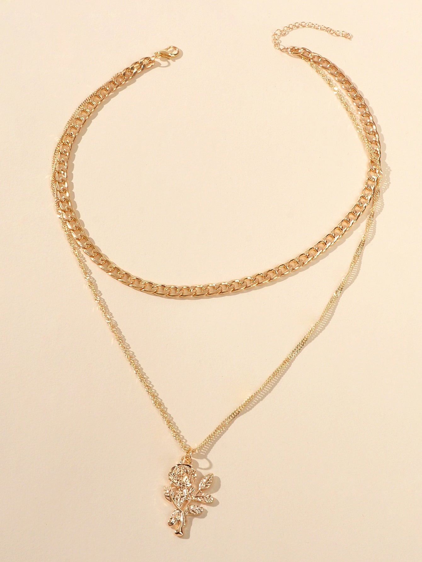 Female Jewelry Double layer Gold Chain Flower Pendant Necklace Women