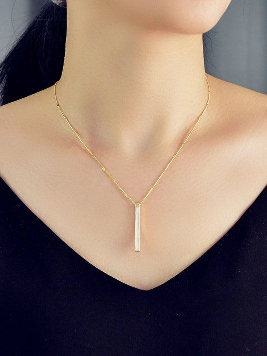 Fashion Jewellery Gold Chain White Enamel Bar Pendant Necklace Women