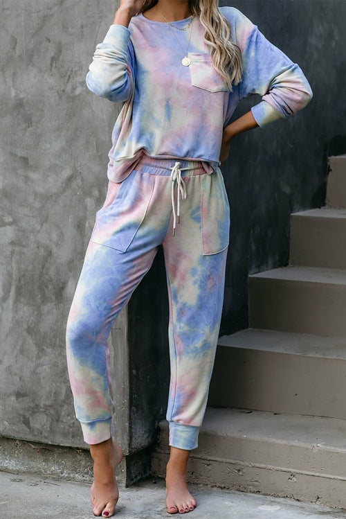 Multicolor Tie-dye Knit Lounge Set
